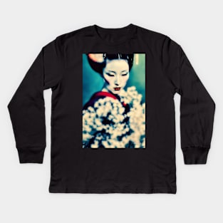 Japanese geisha retro art Kids Long Sleeve T-Shirt